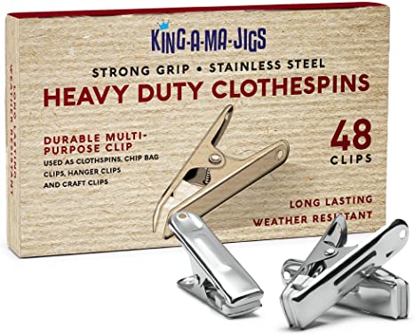 48 Pack - Long Lasting, Stainless Steel Clothespins - Strong Grip - Weather-Resistant, Multipurpose Clip - Use As Clothesline Clip, Chip Bag Clips, Hanger Clips and Craft Clips (48 Pack)