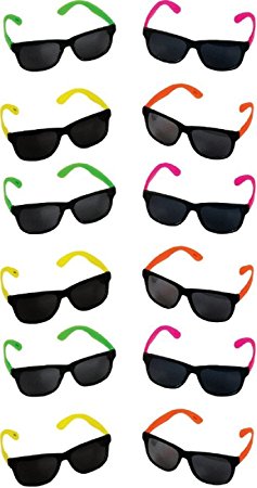 Neon Sunglasses, - 12 Pack Green, Orange, Yellow And Pink, Gift, Party Favors, Toys, Goody Bag Favors, Fun For Kids - By Katzco