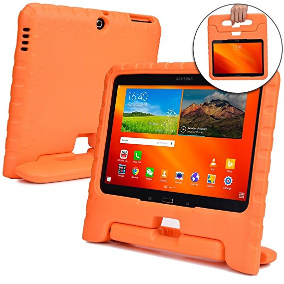 Samsung Galaxy Tab 4 10.1 case for kids, fits Galaxy Tab 3 10.1 [SHOCK PROOF KIDS TAB 10.1 CASE] COOPER DYNAMO Kidproof Child Tab 4 10.1 inch Cover for School | Kid Friendly Handle & Stand (Orange)