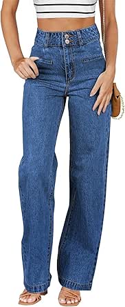 Sidefeel Women's Jeans High Waisted Straight Leg Stretchy Jeans Trendy Welt Pockets Loose Wide Leg Ankle Denim Pants