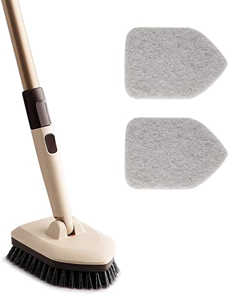 Eyliden Tub Scrubber with Long Handle, Tub and Tile Scrubber Brush - 2 Scouring Pads, 1 Brush Head - No Scratch Scrubber Brushes for Bathroom Kitchen Toilet Wall Tub Tile Sink Cleaning