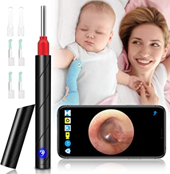 Urbesty Ear Wax Removal Tool, Earwax Removal Camera with 6 LED Lights, Wireless WIFI Ear Wax Remover Otoscope with Waterproof 1080P HD Endoscope Ear Scope Ear Wax Removal Tool for Adults Kids Pets