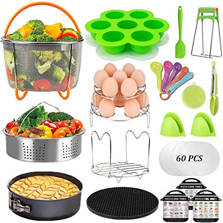 Pressure Cooker Accessories Set - Fit Instant Pot 6 qt 8 Quart, Include Steamer Baskets, Stackable Egg Steamer Rack, Springform Pan, Egg Bites Mold, Oven Mitts and More Instapot accessory