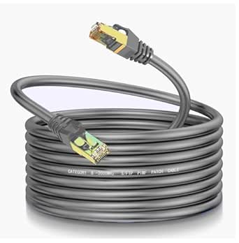 Cat8 Ethernet Cable 15Ft S/FTP Outdoor&Indoor Heavy Duty High Speed Cat8 LAN Network Cable Round 40Gbps 2000Mhz Gray