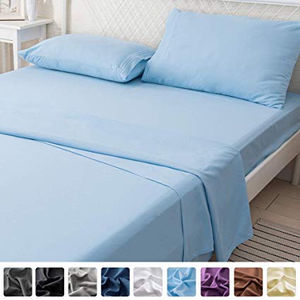 LIANLAM Twin XL Bed Sheets Set - Super Soft Brushed Microfiber 1800 Thread Count - Breathable Luxury Egyptian Sheets 16-Inch Deep Pocket - Wrinkle and Hypoallergenic-3 Piece(Twin XL, Lake Blue)