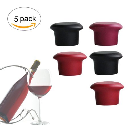 V-TOP Pack of 5 silicone wine stoppers, wine bottle sealers for red wine and beer bottle cap