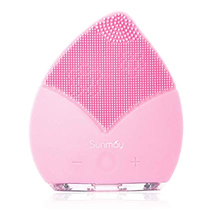 SUNMAY Leaf Sonic Facial Cleanser and Anti-Aging Face Massager with Memory Function, Timer and Extra Soft Silicone for Facial Polish and Scrub (Upgraded Version) - Sakura Pink