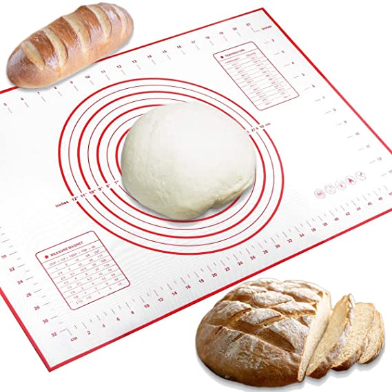 Conleke Silicone Pastry Mat for Pastry Rolling with Measurements, 19.7in x 27.6in Non-Slip Non-Stick Silicone Pastry Mat for Baking Dough Rolling Mat Pie Crust Mat Oven Liner(Red,50cm x 70cm)