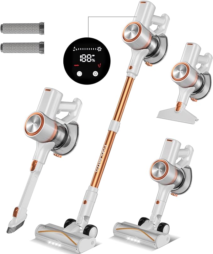 FABULETTA Cordless Vacuum Cleaner, 29Kpa Powerful Suction Up to 50 Min Runtime, 8 in 1 Lightweight Stick Vacuum Cleaner with Brushless Motor, Great for Pet Hair & Hard Floor, Led Display (Orange)