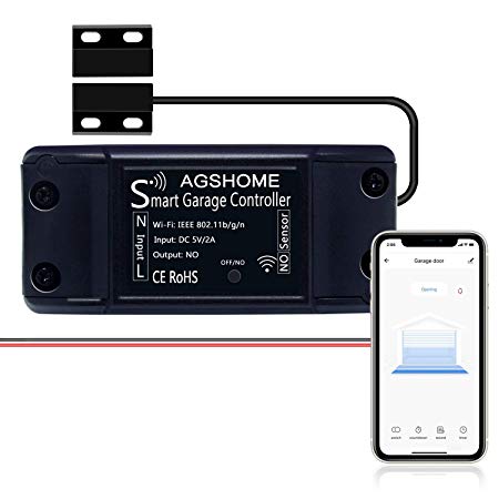 AGSHOME Smart Wi-Fi Garage Door Opener Remote, APP Control, Compatible with Alexa, Google Assistant and IFTTT, No Hub Needed with Smartphone Control (Black)