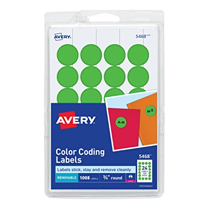 Avery Print/Write Self-Adhesive Removable Labels, 0.75 Inch Diameter, Green Neon, 1008 per Pack (5468)