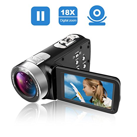 Camcorder Video Camera Full HD 24.0MP Camcorders Digital Camera 1080p 3.0’’ Rotatable LCD for Vlogging Webcam Pause Function Dual LED Lights