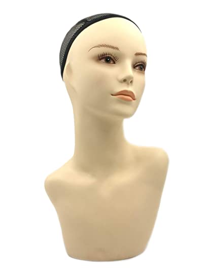 17-inch Female Mannequin Head Form with Eyelashes and Lips Display Stand for Wigs, Hats, Jewelry