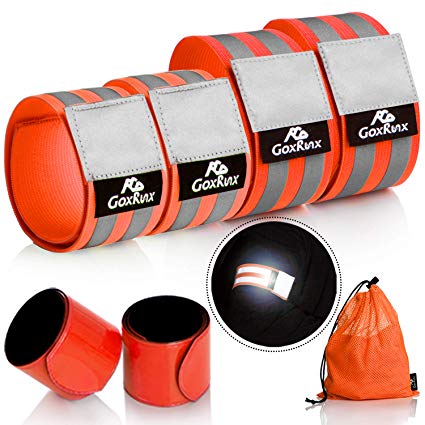 GoxRunx 6 Pcs Reflective Bands for Arm/Wrist/Leg, High Visibility Reflective Running Gear Reflectors Armband for Women Men,Safety Reflective Straps Bracelets for Running, Cycling, Walking