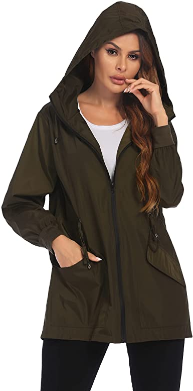 ELESOL Women Rain Jacket Lightweight Long Raincoat Waterproof Windbreaker Jacket Coat