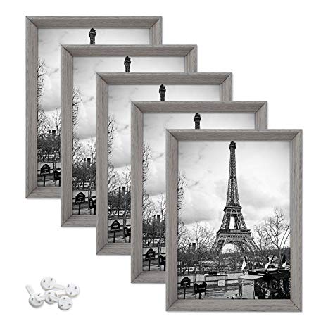 upsimples 5x7 Picture Frames with High Definition Glass,Rustic Photo Frames for Wall or Tabletop Display,Set of 5