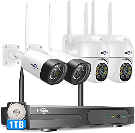 Hiseeu Wireless Security Camera System 3MP PTZ Cameras and Bullet Cameras Mobile&PC Remote,Outdoor IP66 Waterproof,Night Vision,7/24/Motion Record,Motion Alert,Two Way Audio