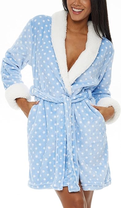 Alexander Del Rossa Sherpa Trim Plush Robe for Women, Short Bathrobe