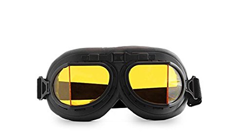 CRG Sports Vintage Aviator Pilot Style Motorcycle Cruiser Scooter Goggle T08 T08BYB Yellow lens, black frame, black padding