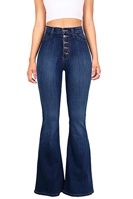 Vibrant Women's Juniors High Rise Button Fly Flare Jeans