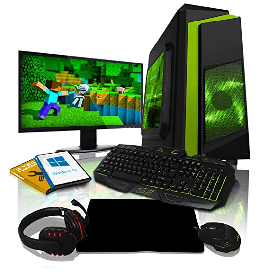 ADMI GAMING PC PACKAGE: 21.5 Inch 1080p Monitor, Keyboard, Mouse and Gaming Headset AMD A10-9700 3.8GHz Quad Core Radeon R7 1TB HDD, 8GB RAM, Wifi, F3 Gaming Case, Windows 10)