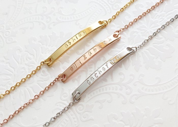 Personalized Name Plate Gold Bar Bracelet - Handmade Bridesmaid gifts Anniversary Gift Graduation gift for mother Best Friends Girlfriend