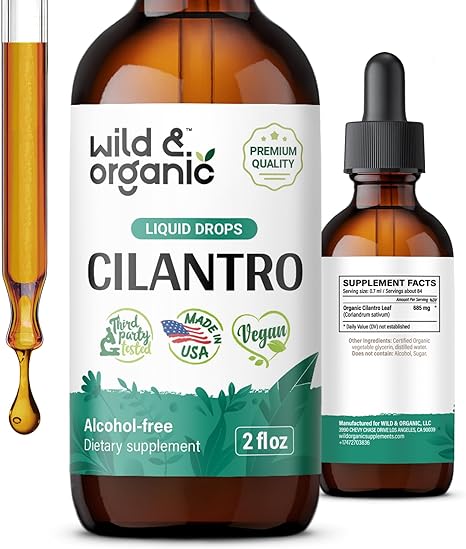 Organic Cilantro Supplement - Cilantro Tincture for Detox - Cilantro Liquid Extract for Body Cleanse - Vegan, Alcohol Free Drops - 2 fl oz