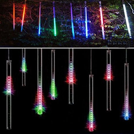 Bestface® 30cm 144 LED Meteor Shower Rain Lights Waterproof 8 Tubes Icicle Snow Fall String Lights for Xmas Tree Home Garden Outdoor Decorations (Colorful)