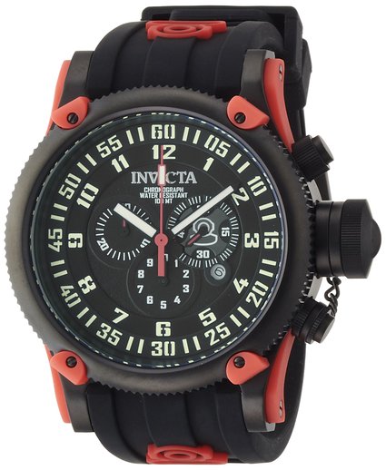 Men's 10179 Russian Diver Chronograph Black Dial Black Silicone Watch