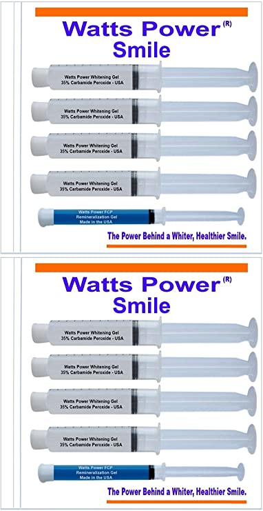 Watts Power 35% Teeth Whitening Gels - 8 Huge 10ml Gels Plus New FCP Enamel Gel - Dual Action for Surface and Deep Stains - 80ml - Made in The USA