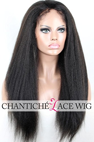 Chantiche Natural Looking Italian Yaki Lace Front Wigs Best Brazilian Remy Human Hair Wigs with Baby Hair for African Americans 130 Density 16 Inch #1B