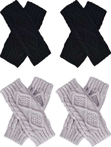 Tatuo 4 Pairs Women's Crochet Fingerless Gloves Knit Arm Warmers Sleeves Rhombus Gloves Thumb Hole Mittens