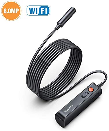 DEPSTECH WiFi Endoscope, 8.0MP HD Auto Focus Inspection Camera, 8 LED Wireless Borescope, 3350mAh Battery, Zoomable Snake Camera for Android & iOS Smart Phone & Tablet-16.5ft