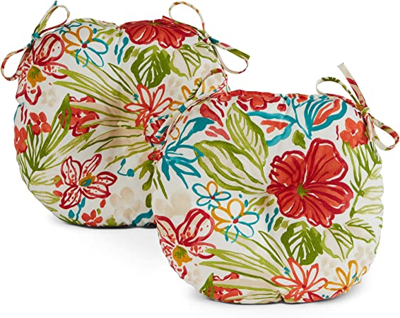 Greendale Home Fashions Set of 2 Outdoor 15-inch Bistro Seat Cushion, 2 Count (Pack of 1), Garden Floral