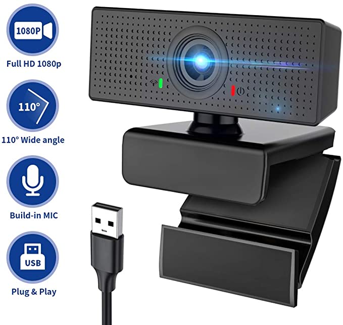 Webcam Camera With Microphone, 1080P HD Noise Reduction Stereo Built-in Microphone, USB Widescreen Streaming Video Camera for Computer PC Laptop Desktop Video Calling Gaming Online Study Conferencing (Free-Drive)
