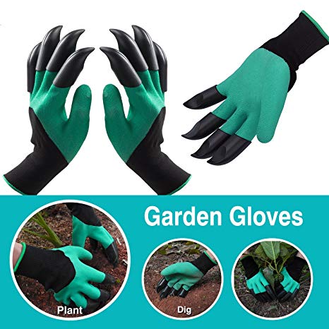 HOTNNBB Garden Gloves with Fingertips Claws Quick– Great for Digging Weeding Seeding poking -Safe for Rose Pruning –Best Gardening Tool -Best Gift for Gardeners (Claws on Each Hand 2 Pairs, Green)