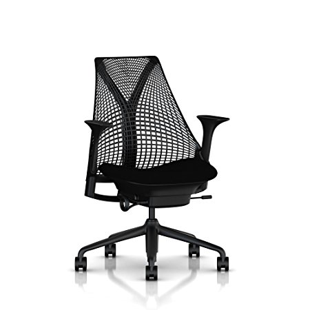 Herman Miller Sayl Task Chair: Tilt Limiter - Stationary Seat Depth - Stationary Arms - Standard Carpet Casters - Black Base & Frame