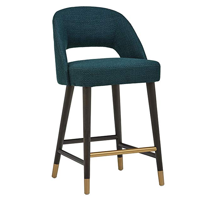 Rivet Whit Contemporary Kitchen Countertop Bar Stool Open Back, 37 Inch Height, Juniper Blue