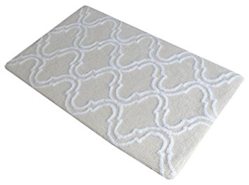 butter Bath Rugs ( single Bathmat ) Trellis collection (ANTI SKID LATEX BACKING) 100% Cotton Tufted Thick Bathmat Size 21 x 34 Inches Machine Washable Easy Care Bathroom Rugs By Trendsetter Homez