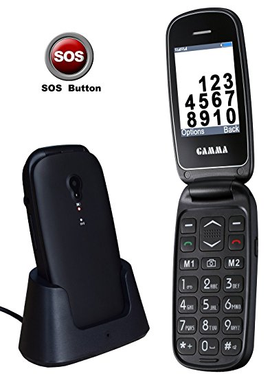 Gamma GA-Star Unlocked Senior Flip Cell Phone(T-Mobile), SOS Button/Speed Dial, 2.4 inch HD Display with Big Keyboard and Big Font, Flashlight/Volume Quick Switch with Charging Dock (Black)