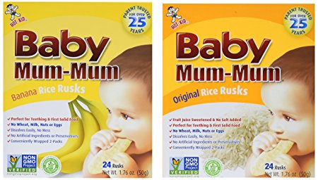 Hot-Kid Baby Mum-Mum Rice Rusks, 2 Flavor Variety Pack, Banana /Originalo, 1.76 oz, 4 count (2 of each)