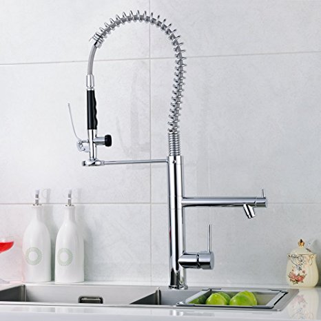 FLG Pre-Rinse Sprayer Commercial Style Kitchen Sink Faucet with Pull Down,Polished Chrome