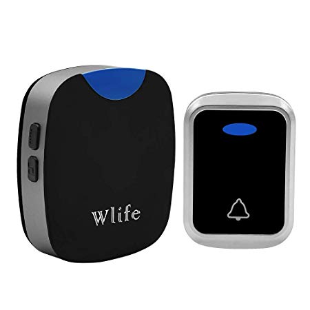 Wlife Wireless Doorbell Kit, Waterproof Door Bell Operating Up To 1000ft Range with 38 Chimes, 4 Volume Levels, 1 Plug-In Receiver and 1 Transmitter, Black