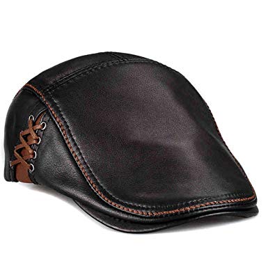 lethmik Unique Flat Cap Hunting Cowhide Leather Driver IVY Cap newsboy Hat