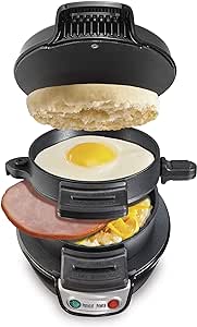 Hamilton Beach Breakfast Sandwich Maker with Egg Cooker Ring, Customize Ingredients, Perfect for English Muffins, Croissants, Mini Waffles, Black