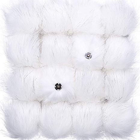 Tatuo DIY Faux Fur Pom Poms Ball with Press Button Removable Fluffy Pompom for Knitting Hats Shoes Scarves Bag Accessories (White Colors, 16)