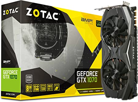 ZOTAC GeForce GTX 1070 AMP! Edition, ZT-P10700C-10P, 8GB GDDR5 IceStorm Cooling VR Ready Gaming Graphics Card