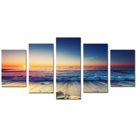 Cao Gen Decor Art-AS40139,canvas Prints, 5 panels Framed Wall Art Color Waves Paintings Printed Pictures Stretched for Home Decoration