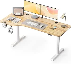 Cubiker 63"x28" L Shaped Standing Desk, Electric Stand up Height Adjustable Home Office Table, Sit Stand Desk, Light Rustic Brown Top