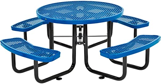 Global Industrial 46" Expanded Metal Round Picnic Table, Blue